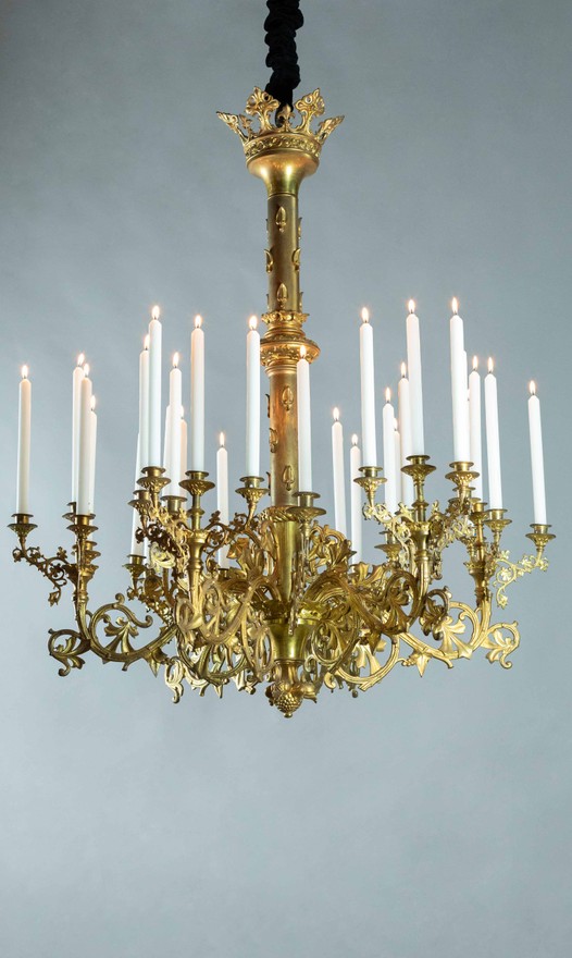 Huge Neo-Gothic bronze chandelier