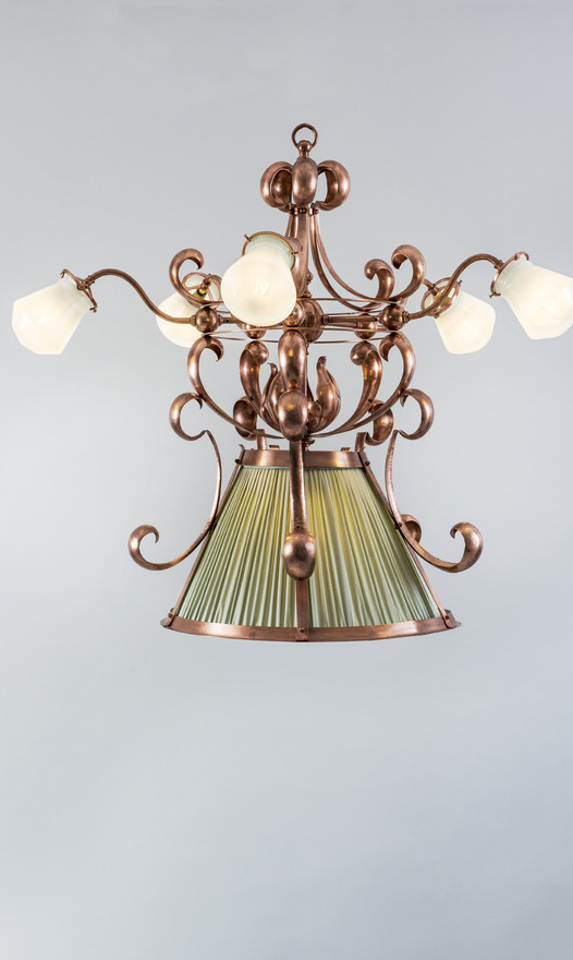 Art Nouveau Copper & Silk chandelier