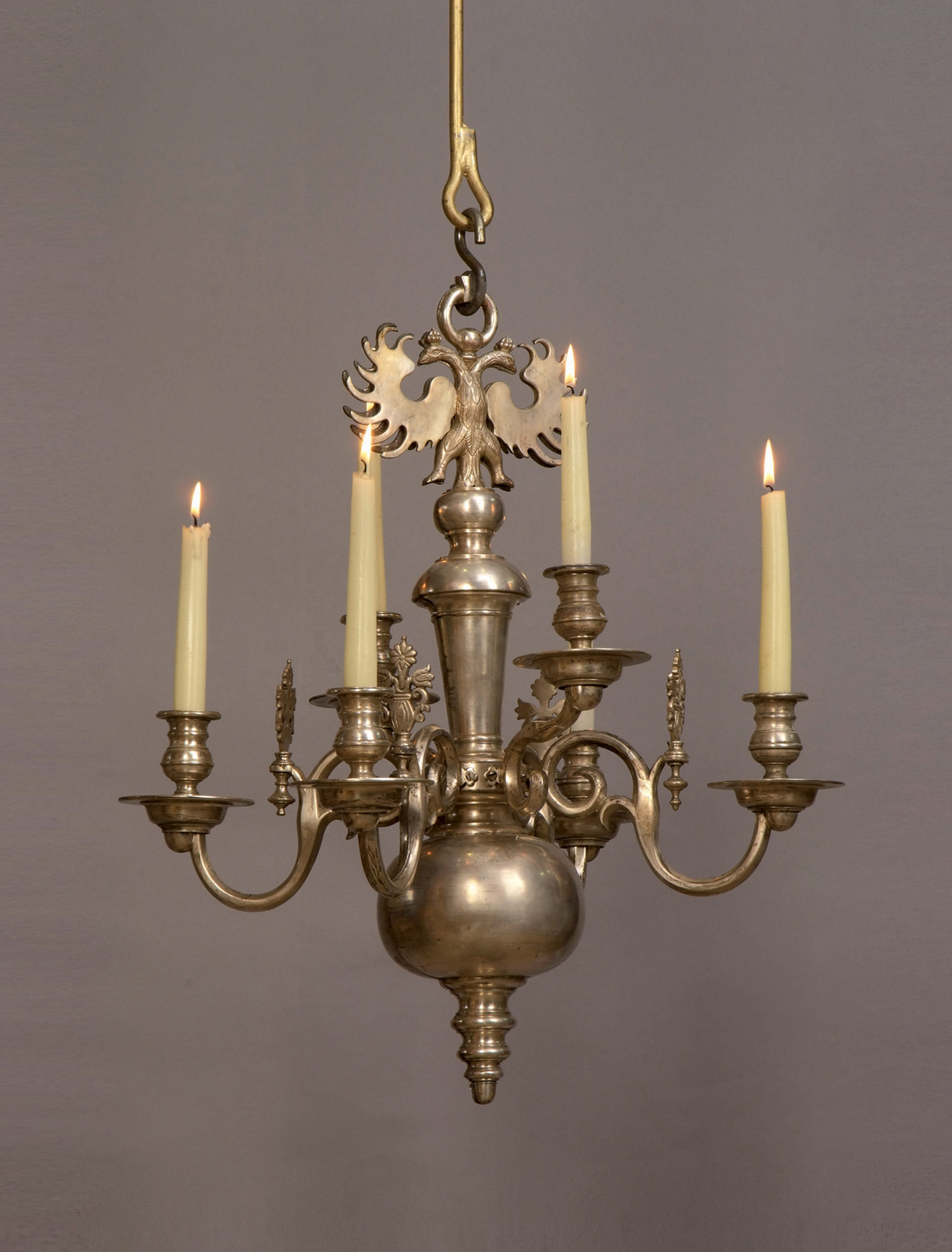 Dutch brass chandelier with 6 arms