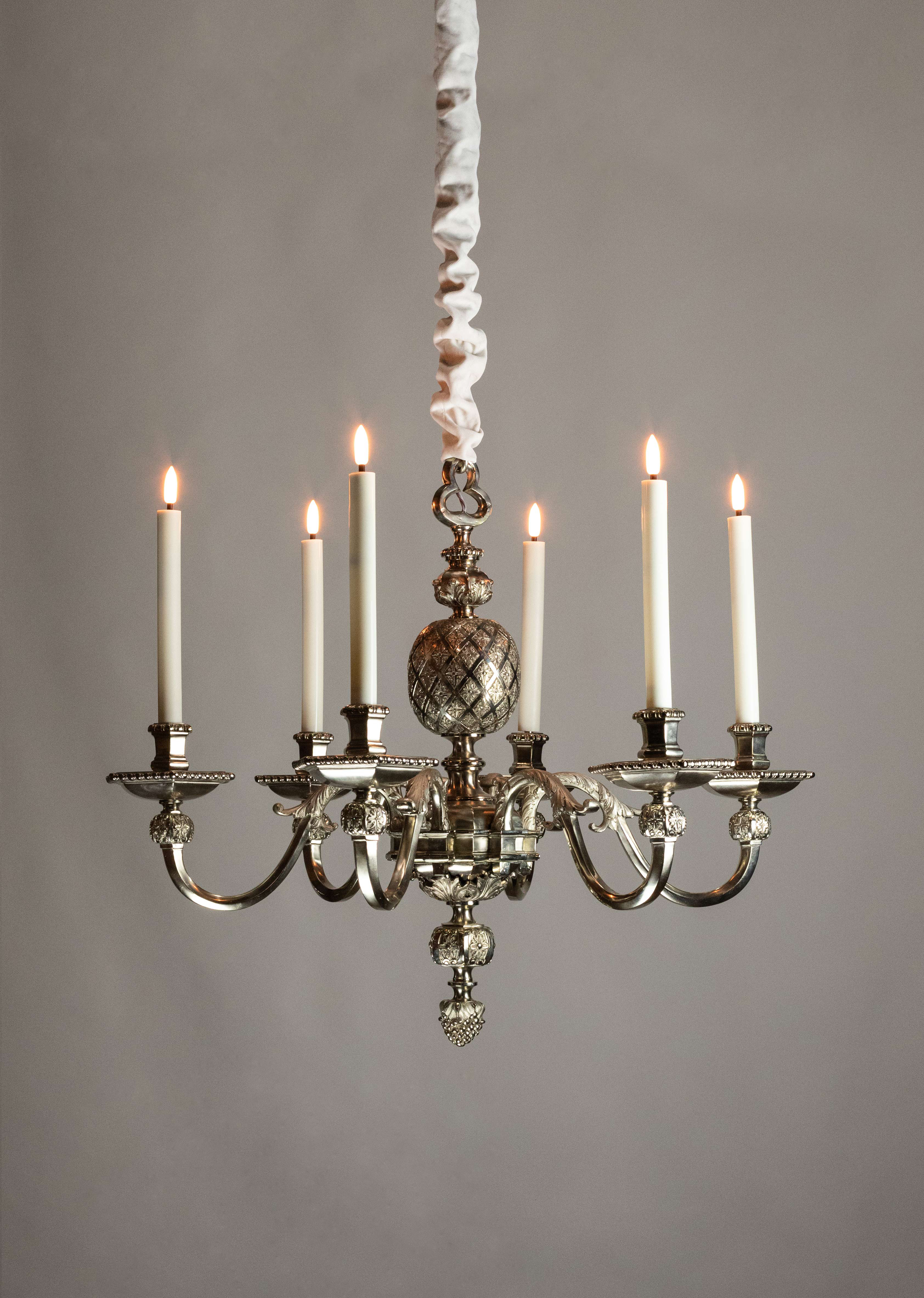 Proantic: Brushed Metal And Gilt Metal Pineapple Chandelier. French Wo