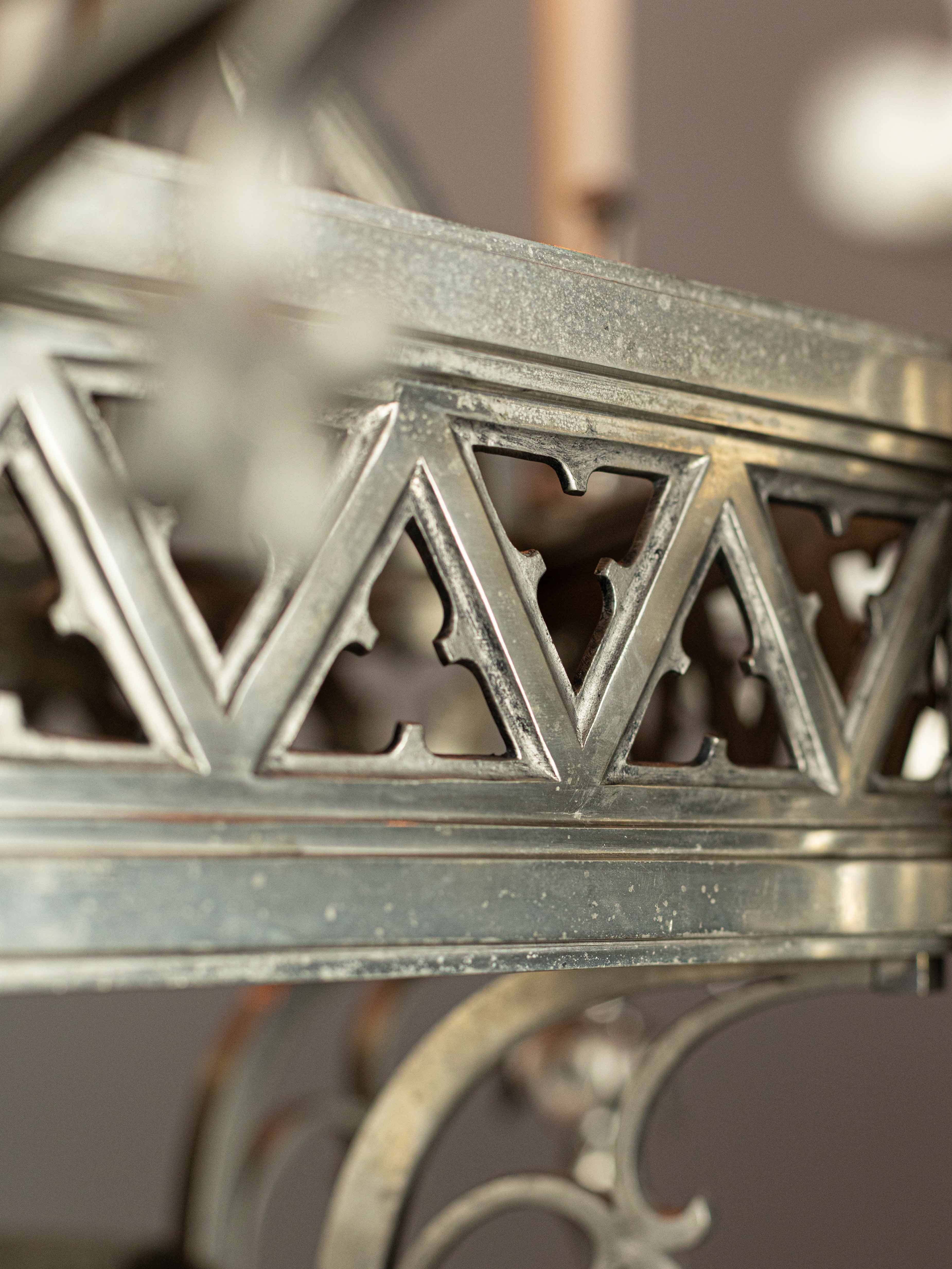 Neo-Gothic silver bronze chandelier