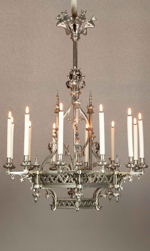 Neo-Gothic silver bronze chandelier