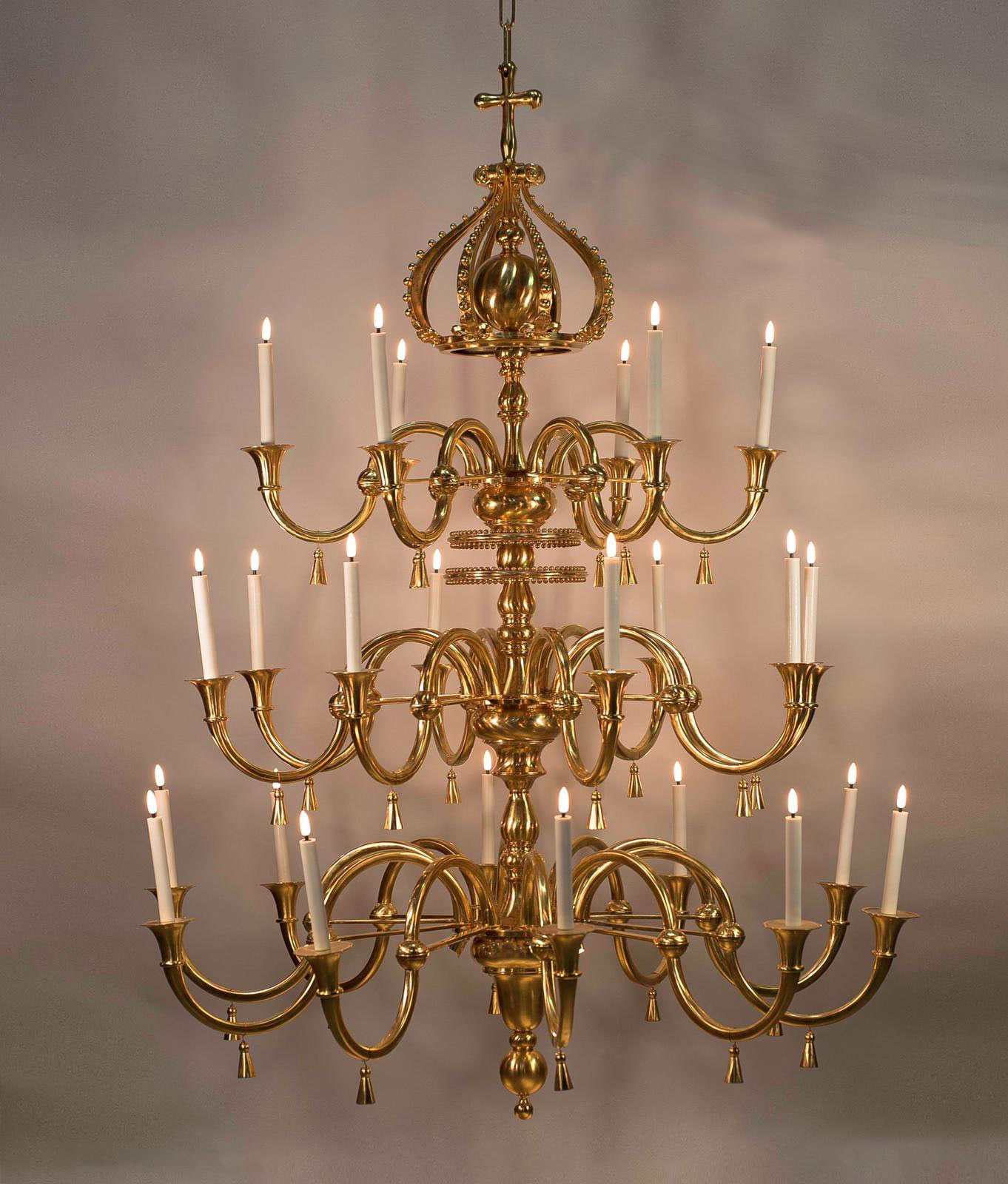 A Dutch, 18th century style solid brass chandelier