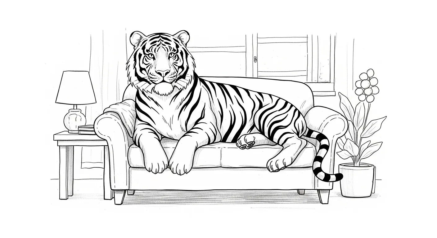Dessin tigre couché Pose Relaxée