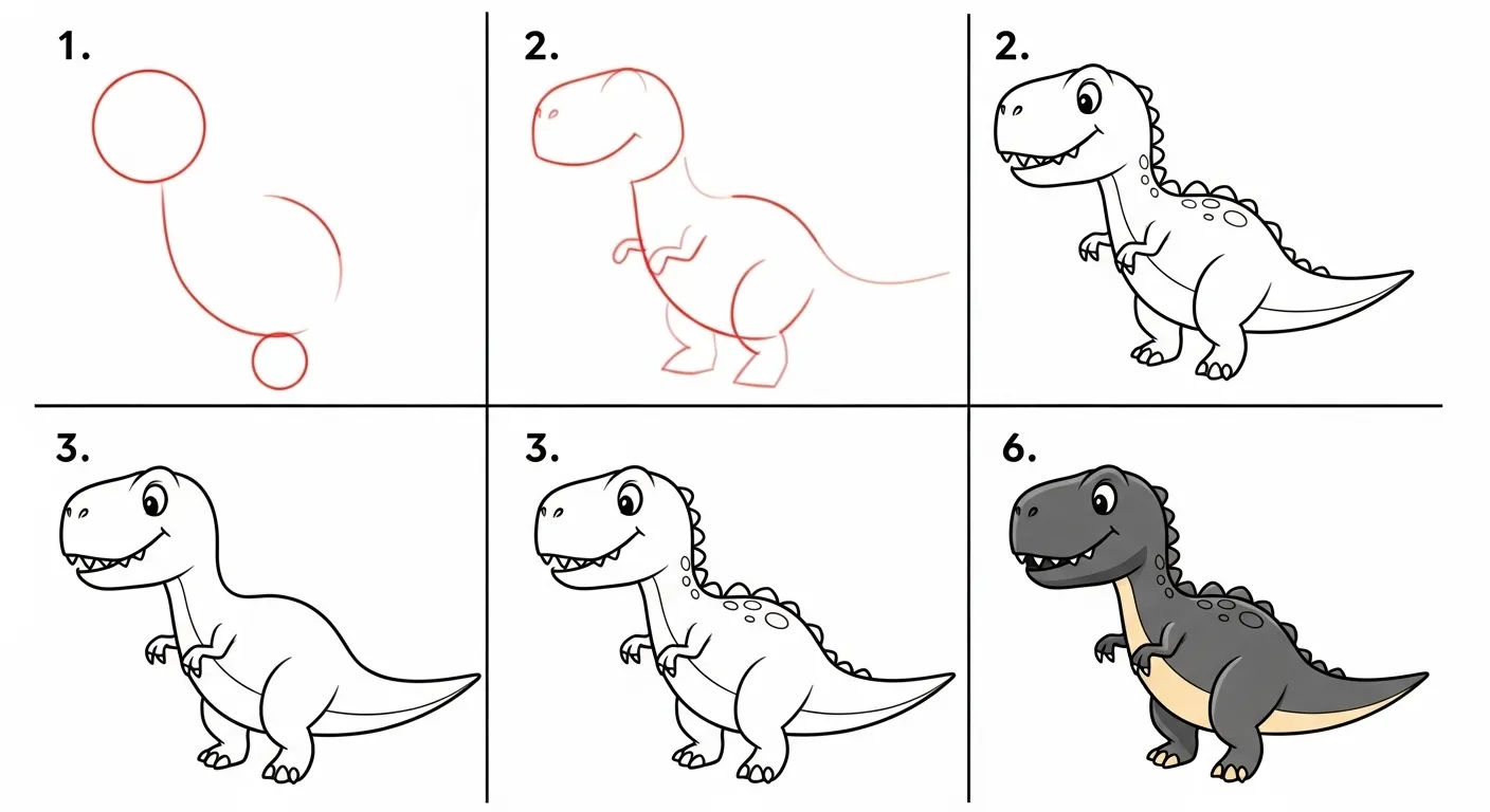 Dinosaure dessin facile étape par Étapes