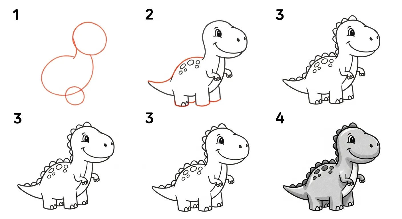 Dinosaure dessin facile étape