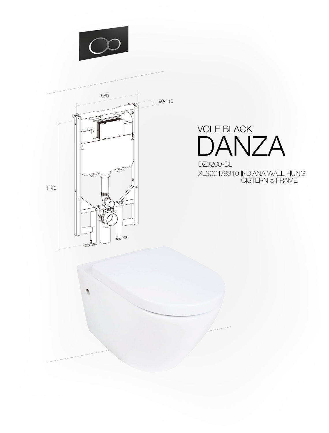 DANZA WALL HUNG VOLE BLACK INDIANA