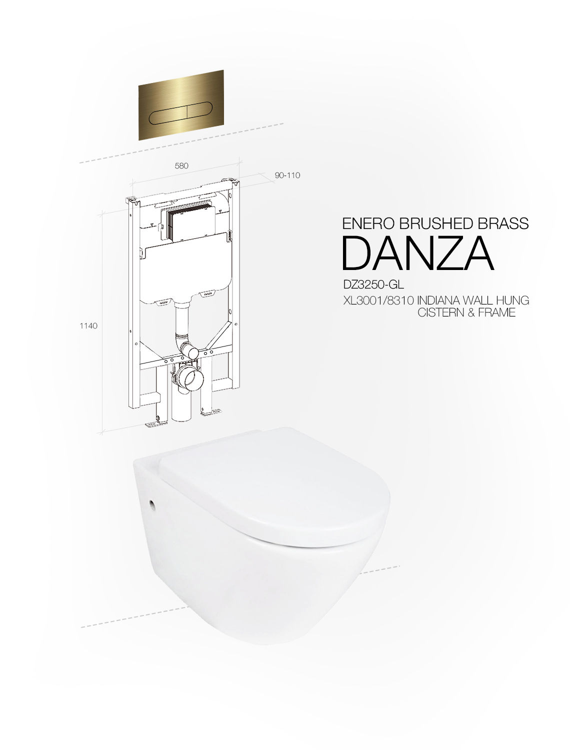 DANZA WALL HUNG ENERO BRUSHED BRASS INDIANA — view 2
