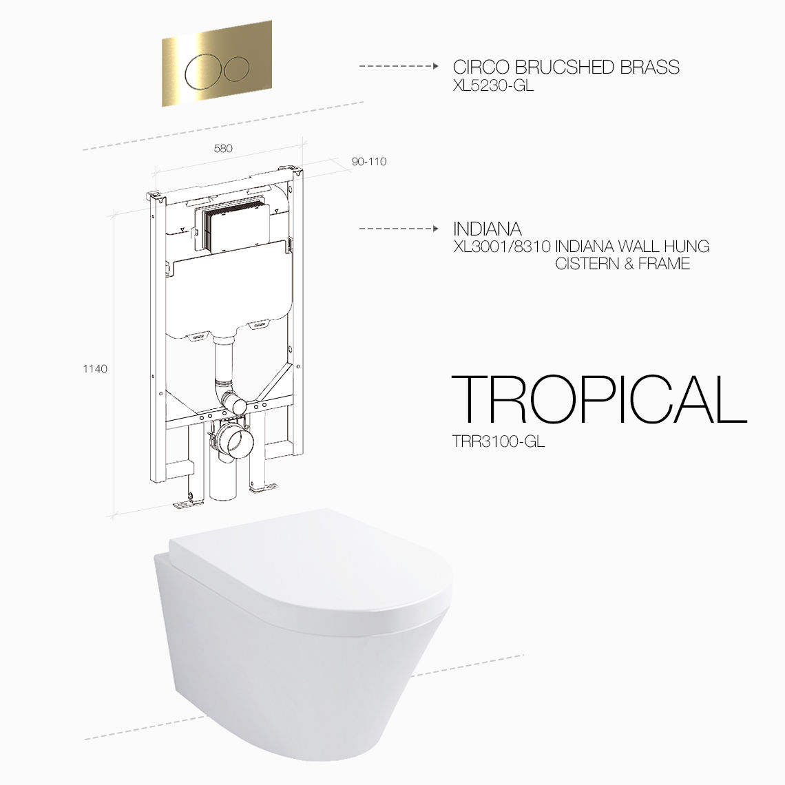 TROPICAL RIMLESS CIRCO BRUSHED BRASS INDIANA — view 2