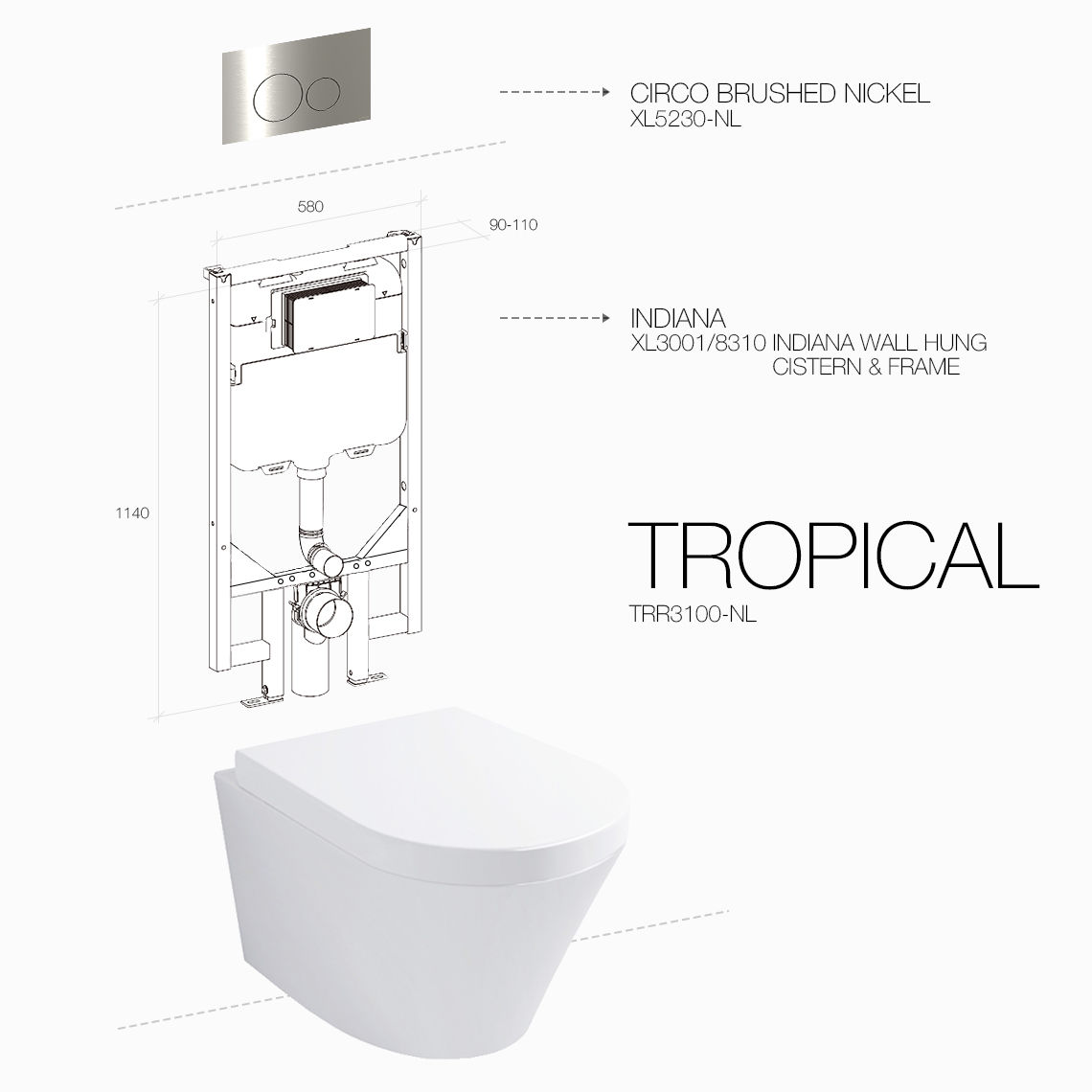 TROPICAL RIMLESS CIRCO BRUSHED NICKEL INDIANA — view 2