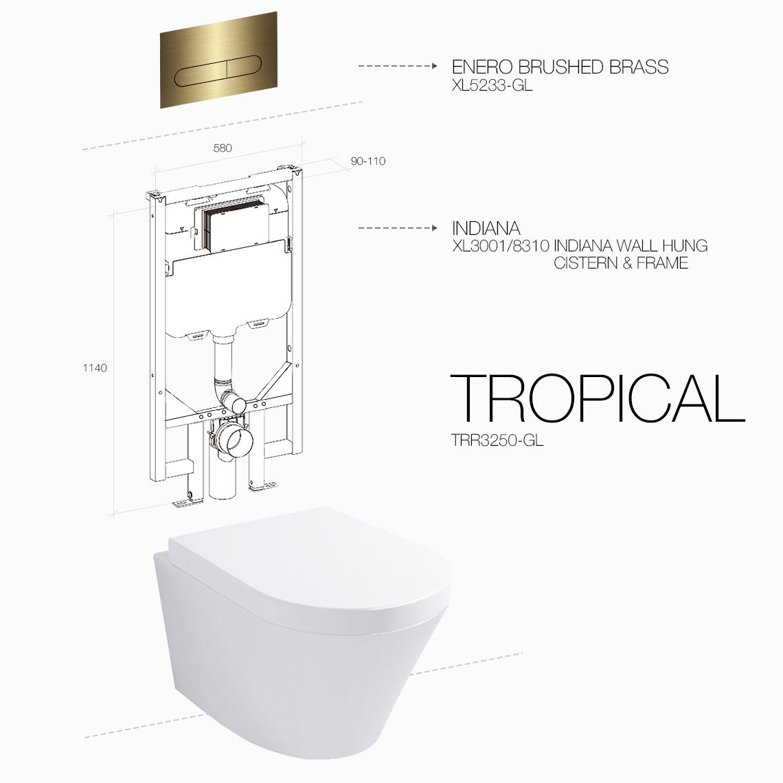 TROPICAL RIMLESS ENERO BRUSHED BRASS INDIANA — view 2