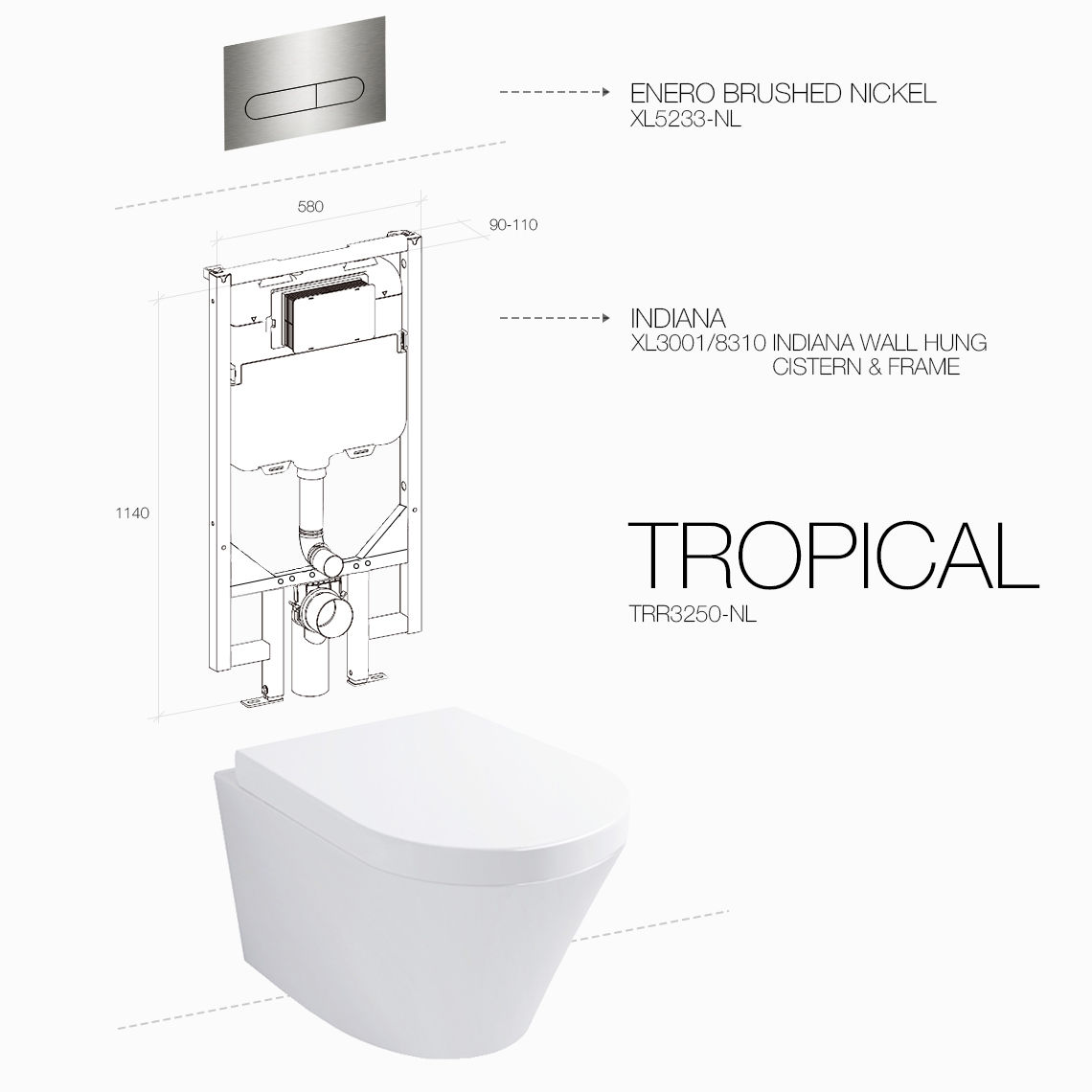 TROPICAL RIMLESS ENERO BRUSHED NICKEL INDIANA — view 2