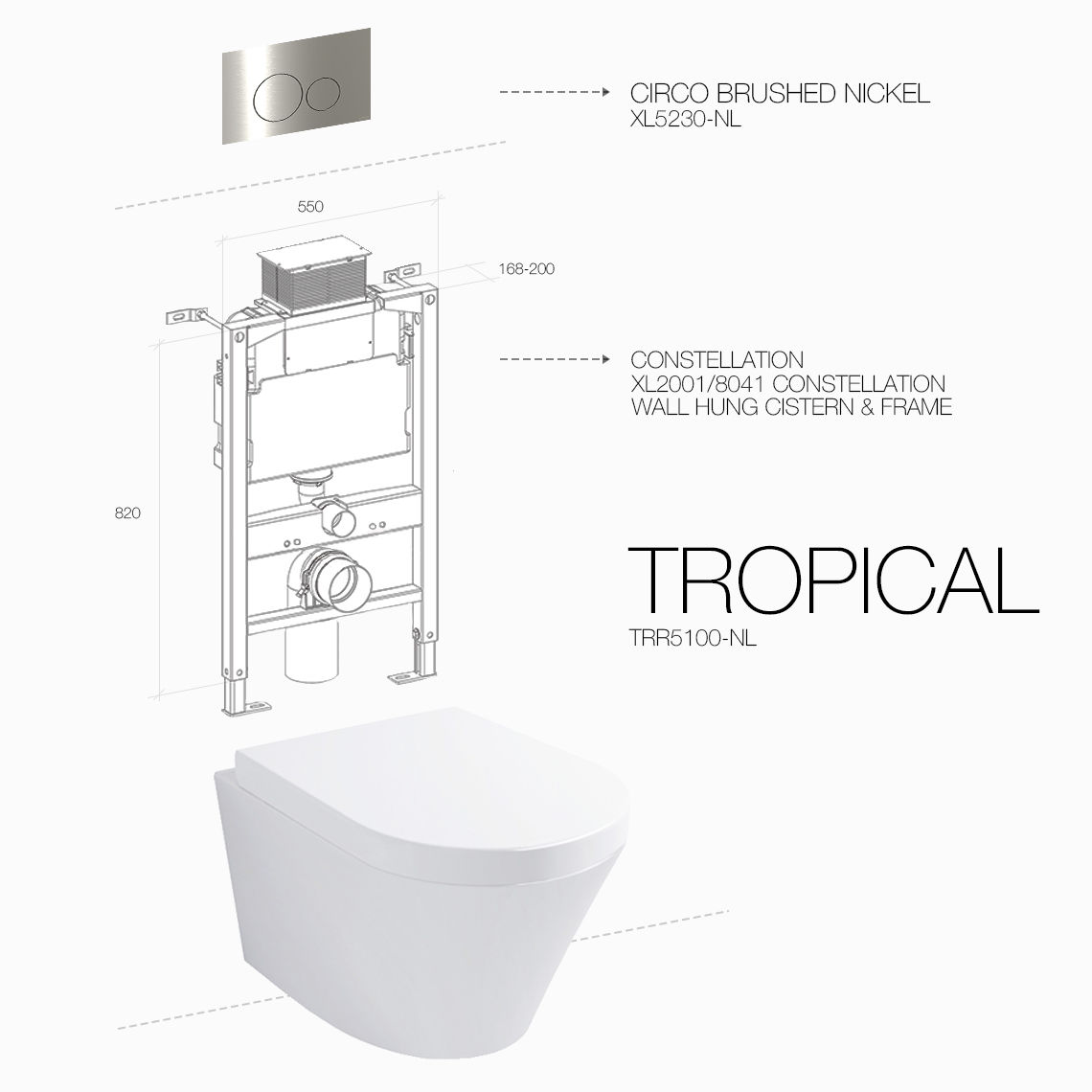 TROPICAL RIMLESS CIRCO BRUSHED NICKEL CONSTELLATION