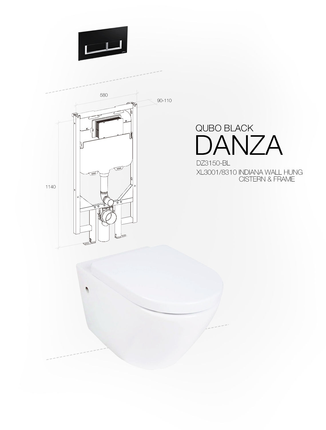 DANZA WALL HUNG QUBO BLACK INDIANA