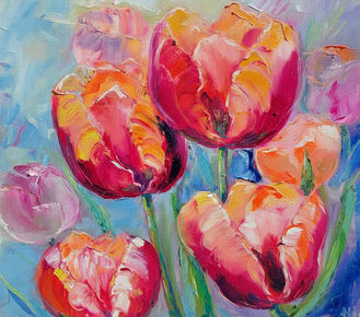 Floral original oil painting on canvas, by the artist Renata Minko