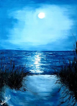 Moonlight over Miami BEach, Painting by Virginia Praschnik · Gallea