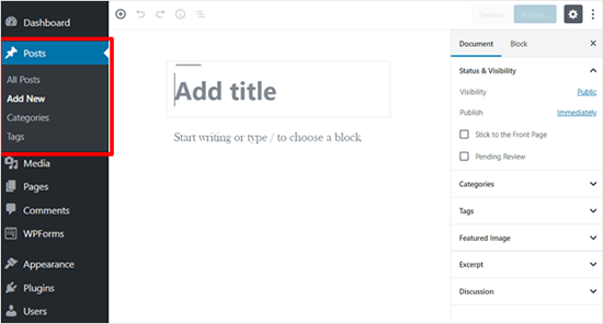add new post on WordPress