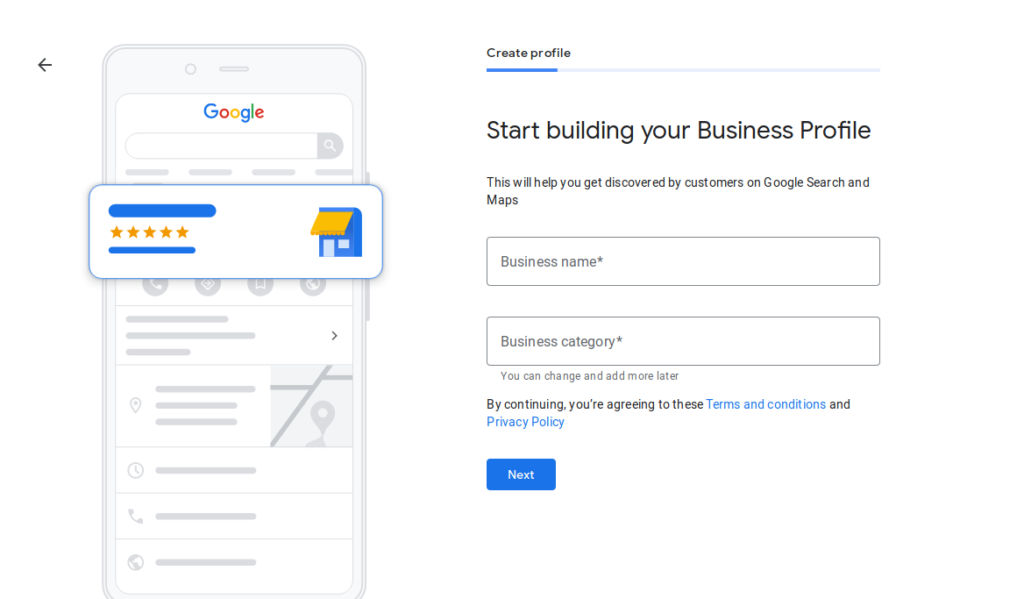 Start building your Business Profile