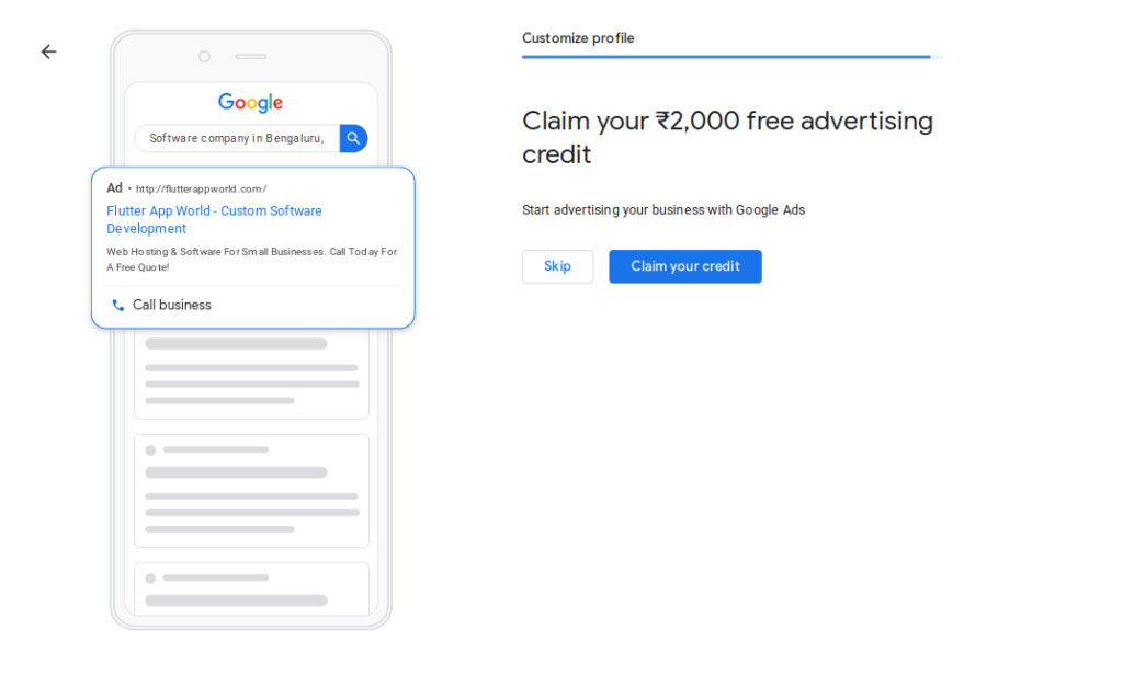 Google advertising credit