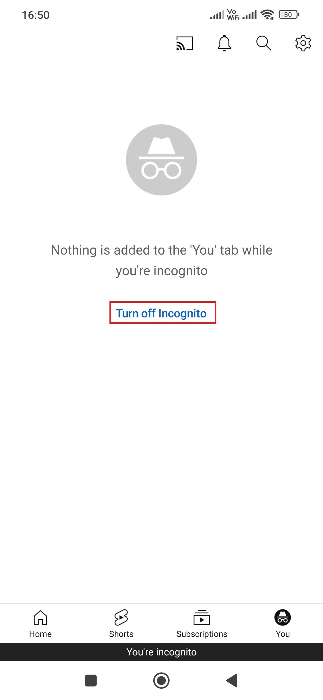 Incognito mode profile and option to turn off incognito mode