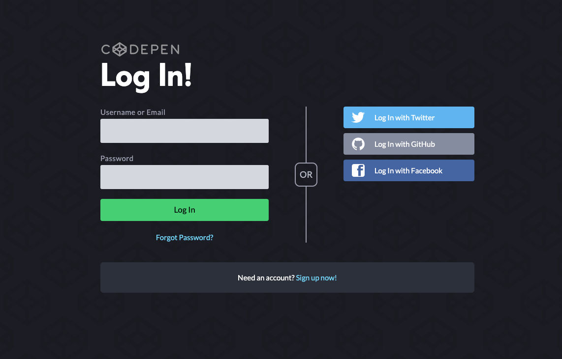 Codepen login page