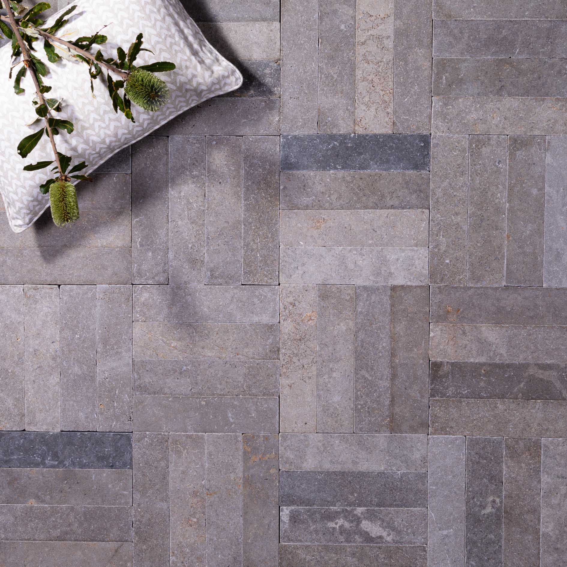 GatherCo Apis Hero Limestone Parquetry BrushedTumbled1