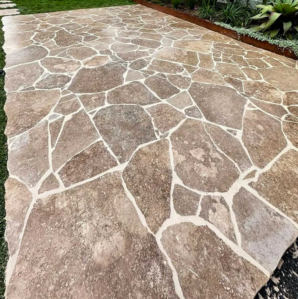 GatherCo Ironwood Project Travertine CrazyPaving UnfilledHoned StoneWorkz TerraGardens ByronBay