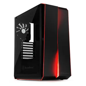 SilverStone Technology ATX Computer Case with Full Tempered-Glass Side Panel in Black with Red LEDs SST-RL07B-G