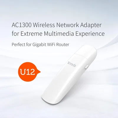 Tenda U12 AC1300 Dual-Band Wireless Wi-Fi USB 3.0 Adapter, 256-QAM