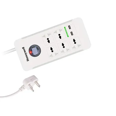 Honeywell Platinum 5 Out + 2 USB Surge Protector with Master Switch (White)