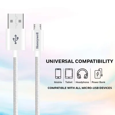 Honeywell USB to Micro USB Cable 1.2 Mtr -  Braided - White