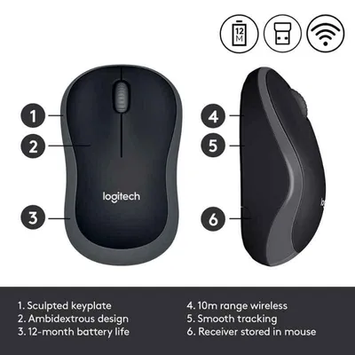 Logitech M185 Black Wireless Mouse with USB