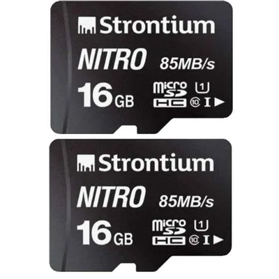 Strontium Nitro UHS-I 16GB MicroSDHC Class 10 Black Memory Card, SRN16GTFU1QR (Pack of 2)