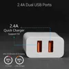 Portronics Adapto 488 White 2.4A Charger with Dual USB Port, POR-488 (Pack of 5)