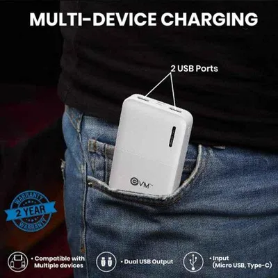 EVM 10000mAh Li-Polymer White Power Bank with LED Indicator