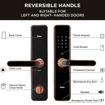 Qubo 35-60mm Aluminium Copper Polished Ultra Smart Door Lock with 5-Way Unlocking