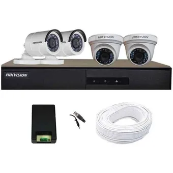 Hikvision Full HD 2MP 4 CCTV Camera, 2 Dome(Indoor) & 2 Bullet(Outdoor) Camera & 4CH Full HD DVR Kit (All Accessories)