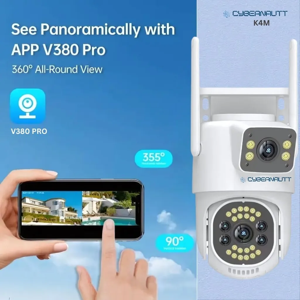 Cybernautt K4M 4MP FHD Dual Lens PT 4G Sim Camera,with Human Detect, Voice Intercom, Motion Detect, IP66 Waterpoof & Support SD Upto 128 GB