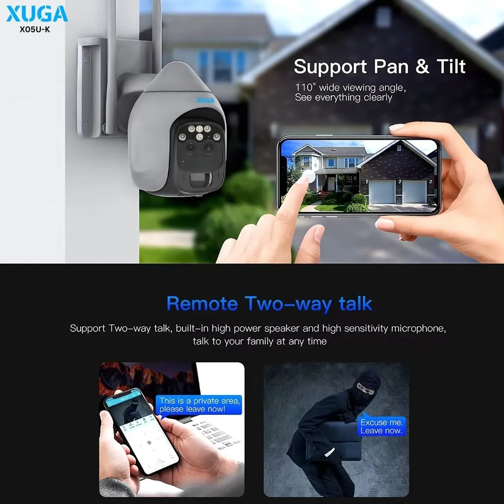 XUGA X05U-K 5MP Full HD 4G SIM Camera with 10X Zoom, 10000 mAh Battery, Colour Night Vision, Alarm Notification, Waterproof & Support SD upto 256GB