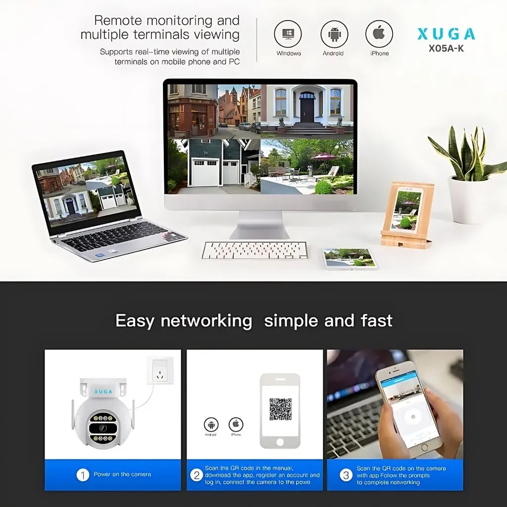 XUGA X05A-K 5MP Ulta HD PT 4G Sim Camera with Colour Night Vision, Human Detect, 2 Way Talk, Motion Detect, IP66 Waterpoof & Support SD Upto 256GB
