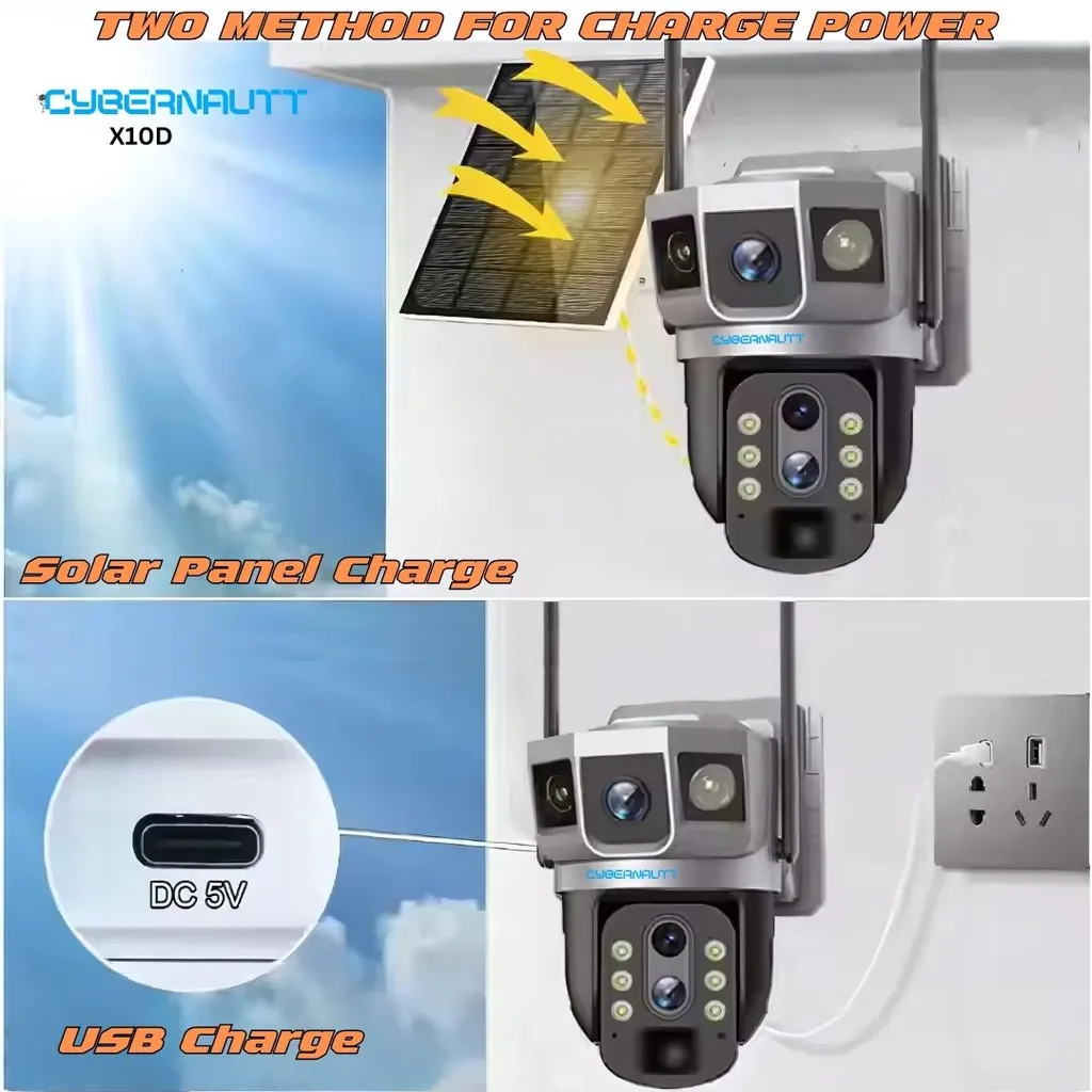 Cybernautt X10D 12MP Dual Lens Full HD 4G Sim Solar Camera with 10X Zoom Human Detect, Motion Detect, Two Way Audio, Alarm Notification & Support 128GB SD Card