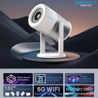 Cybernautt 4800lm Android 11 Portable Projector with 4K Ultra HD Clarity & Adjustable Stand, Screen Mirroring, Wireless Streaming, Bluetooth + WiFi