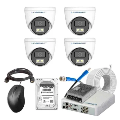 Cybernautt 2.4MP Full Colour HD Indoor & Outdoor CCTV Combo Kit with 4Ch DVR, 4 Dome Camera, 4Ch SMPS, 50m Copper Cable, 2TB HDD & Connectors
