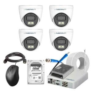 Cybernautt 2.4MP Full Colour HD Indoor & Outdoor CCTV Combo Kit with 4Ch DVR, 4 Dome Camera, 4Ch SMPS, 50m Copper Cable, 1TB HDD & Connectors