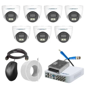 Cybernautt 2.4MP Full Colour HD Indoor & Outdoor CCTV Combo Kit with 8Ch DVR, 7 Dome Camera, 8Ch SMPS, 50m Copper Cable & Connectors