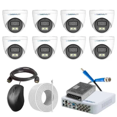 Cybernautt 2.4MP Full Colour HD Indoor & Outdoor CCTV Combo Kit with 8Ch DVR, 8 Dome Camera, 8Ch SMPS, 50m Copper Cable & Connectors