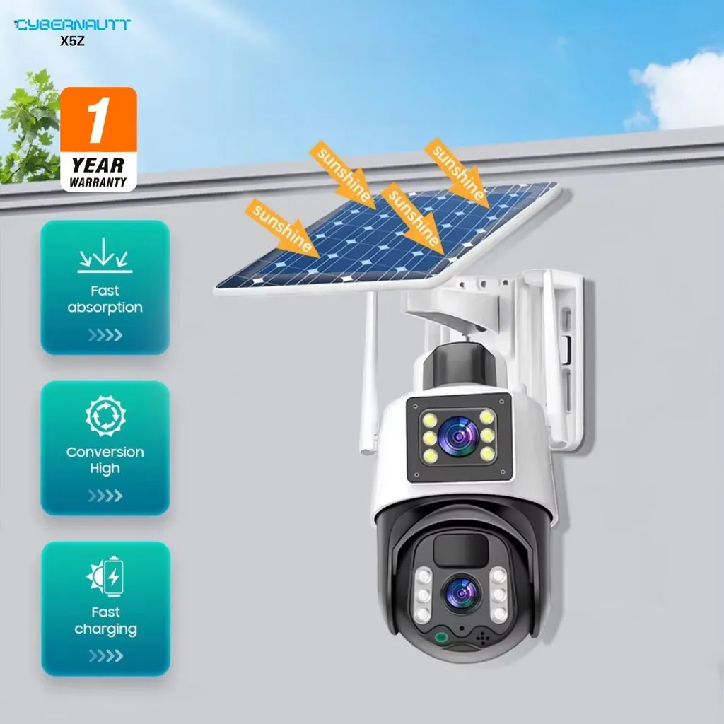 Cybernautt X5Z 3MP+3MP FHD 4G Solar Sim Camera with Motion Detect, Colour Night Vision, Human Detect, IP66, 2 Way Audio & Support SD Upto 256GB