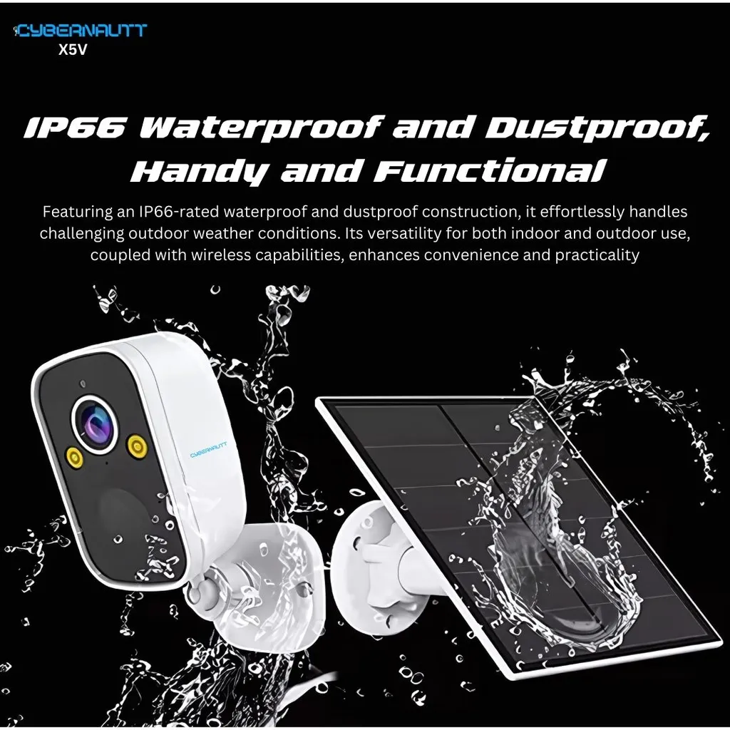 Cybernautt X5V 5MP Ultra HD 4G Solar Sim Camera with Motion Detect, Colour Night Vision, Human Detect, IP66, 2 Way Audio & Support SD Upto 256GB