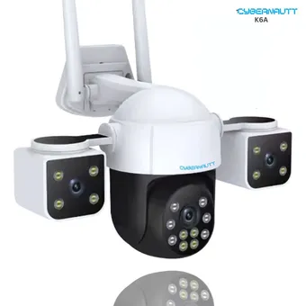 Cybernautt K6A 6MP Triple Lens Ultra HD PT 4G Sim Camera with Human Detect, Motion Detect, 2 Way Audio, Notification, Alarm & Support 128GB SD