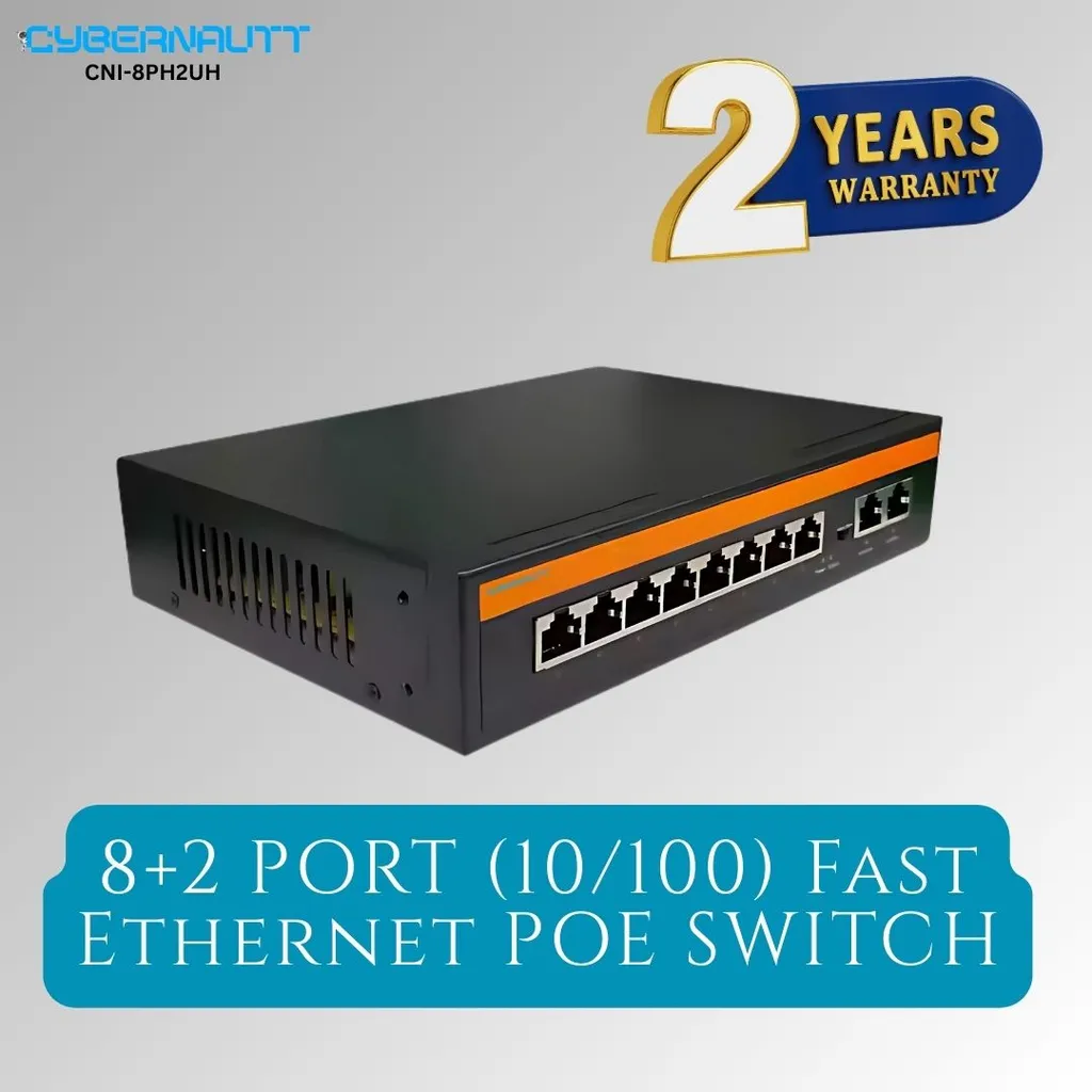Cybernautt CNI-8PH2UH-PS 8+2 Port 10/100 Fast Ethernet POE Switch with Watchdog Function, Lightning Protection Support & Built-in Power Supply